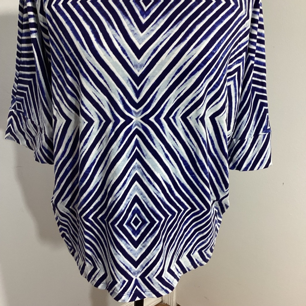 CHICO'S SIZE 3 (XL) JERSEY KNIT KIMONO TOP BLUE GEOMETRIC PRINT - Picture 3 of 10
